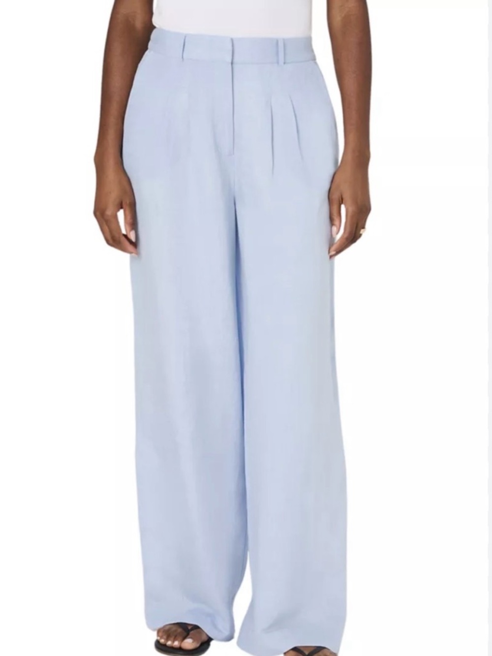 French Connection Womens Blue Linen Blend Pants Wide Leg Beach Vacation NEW
